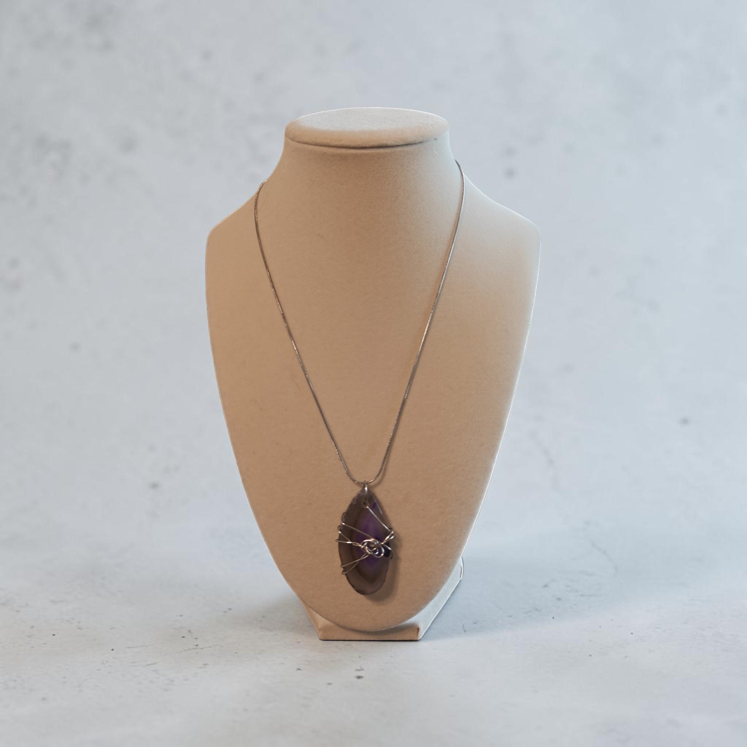 "Velvet Twilight" Marbled Purple and Gray Wire Wrapped Necklace Natural Stone