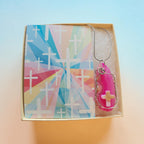 "Faith & Grace" Pink & Tan Natural Stone Cross Pendant Gift Set