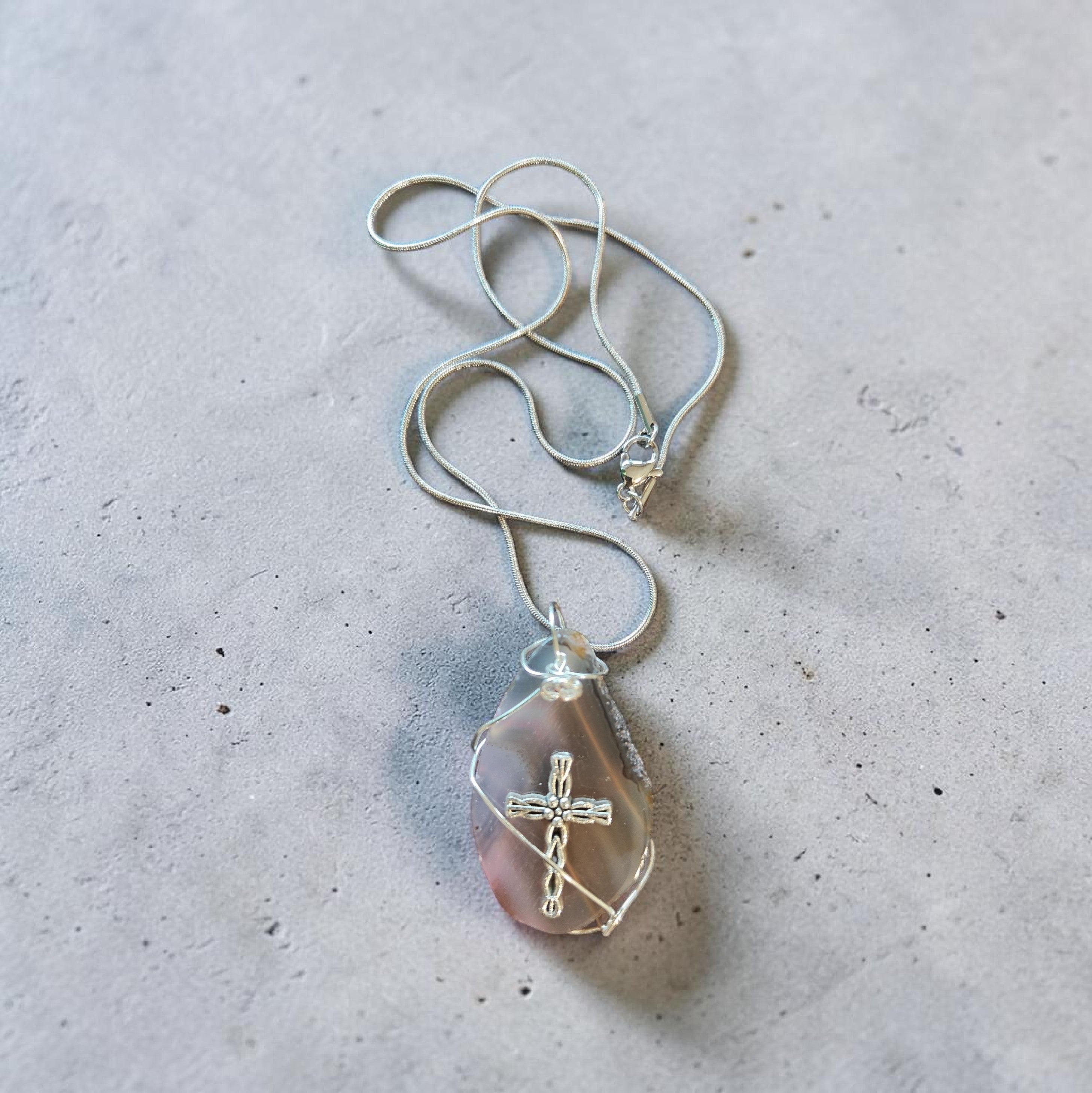 Light Pink & Light Tan Swirl Cross Necklace