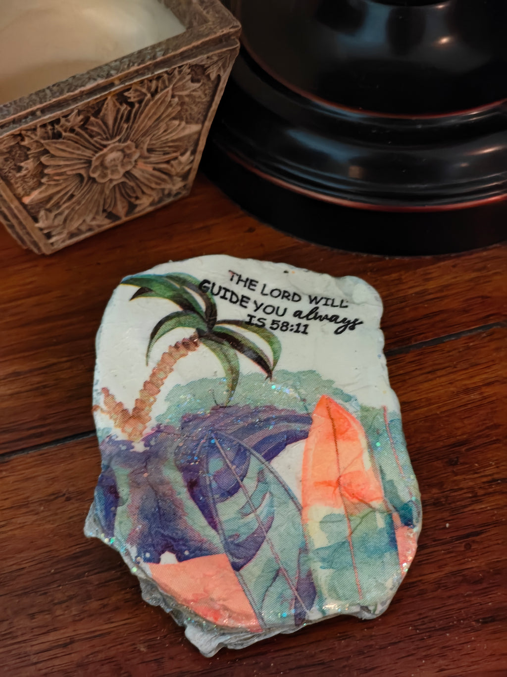 The Lord Will Guide You Always" Tropical Surfboard Shell – Isaiah 58:11 Coastal Decor