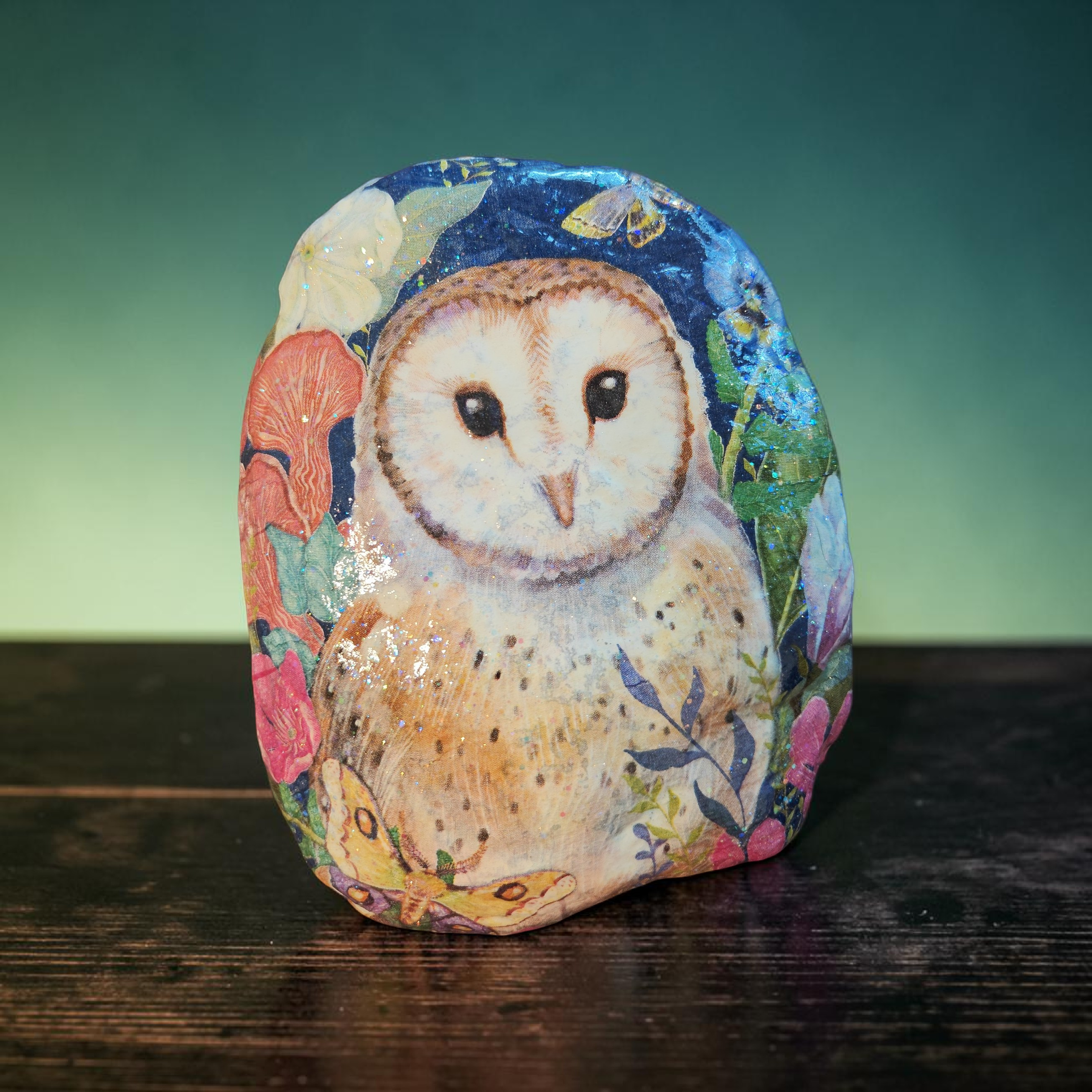 "Cast Your Cares" Prayer Stone | Owl & Floral Garden Illustration