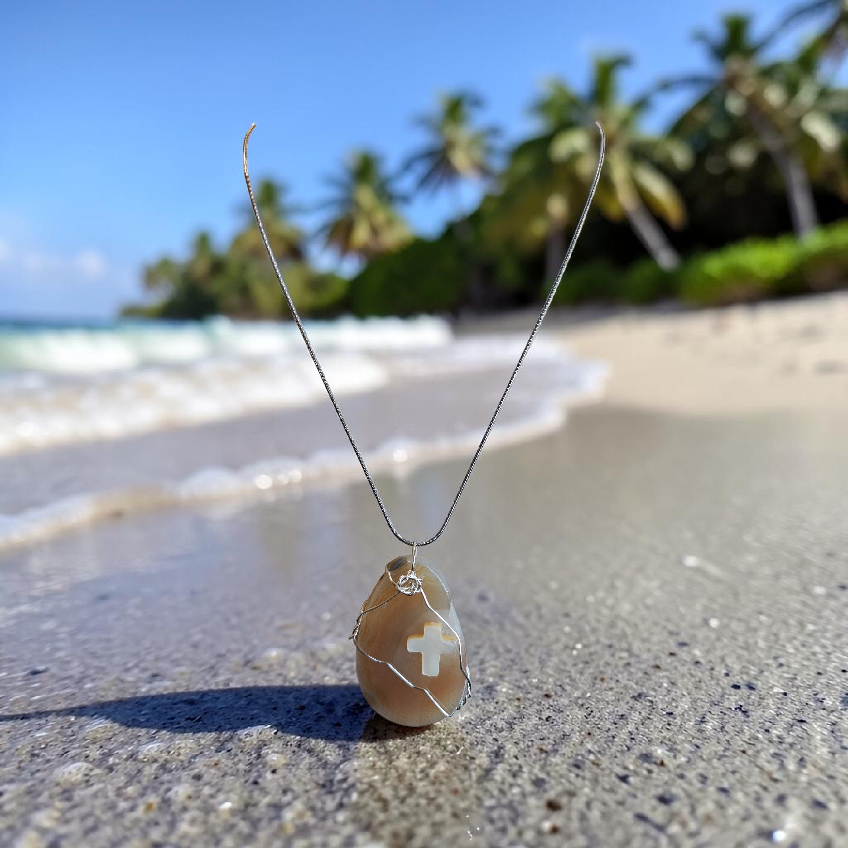 "Firm Foundation" Wire-Wrapped Natural Stone Necklace – 18" Stainless Steel