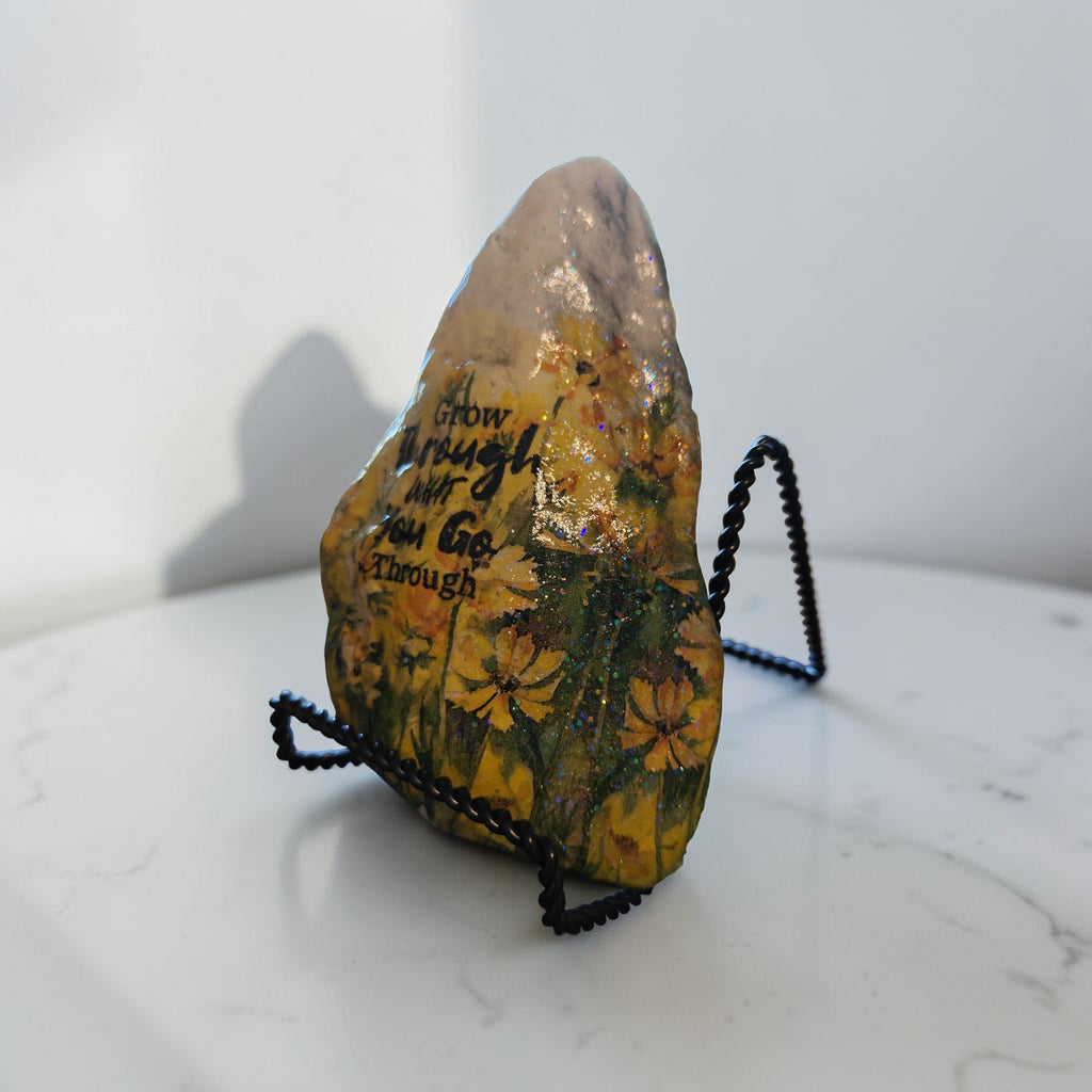 "You Grow Through What You Go Through" Daffodil Medium River Stone