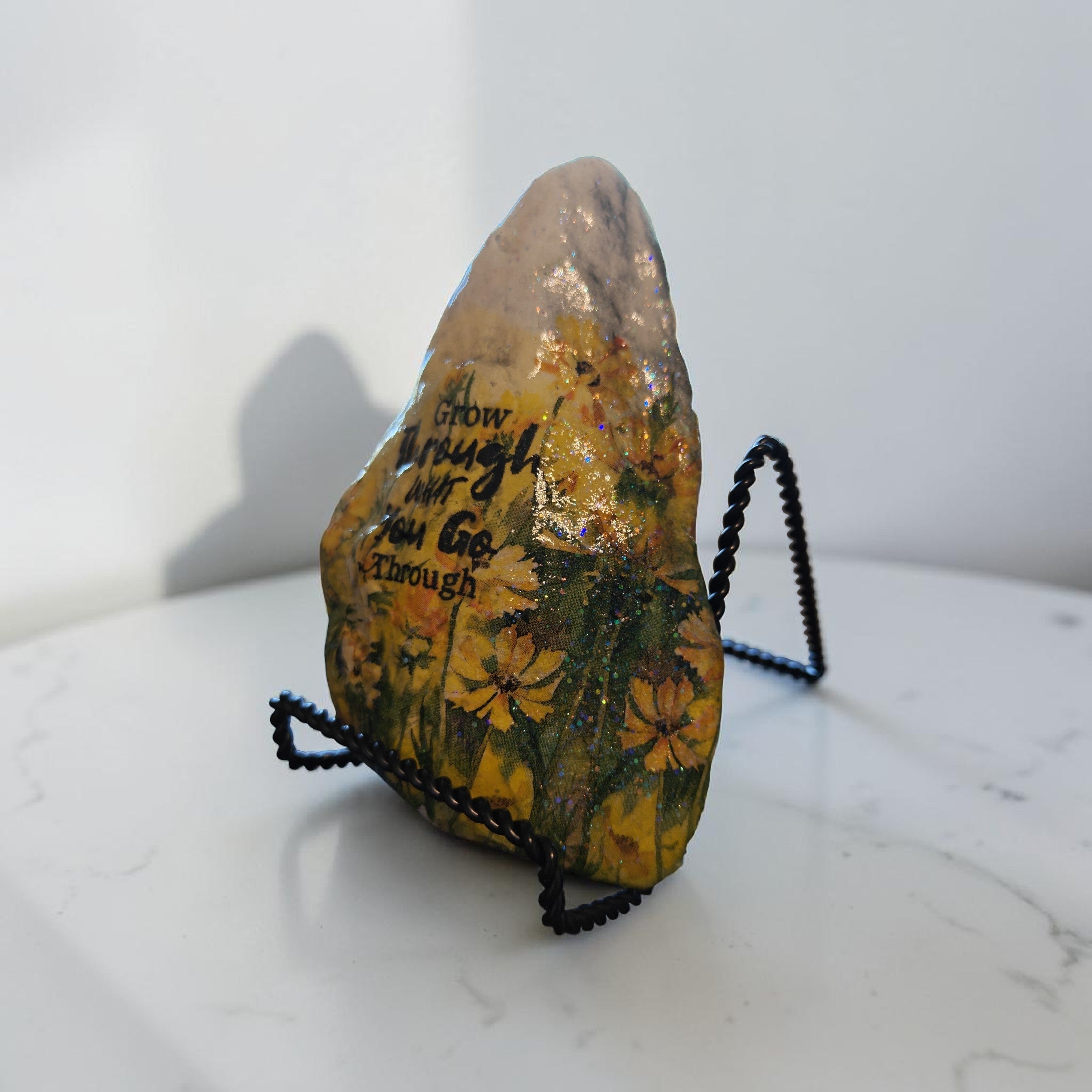 "You Grow Through What You Go Through" Daffodil Medium River Stone