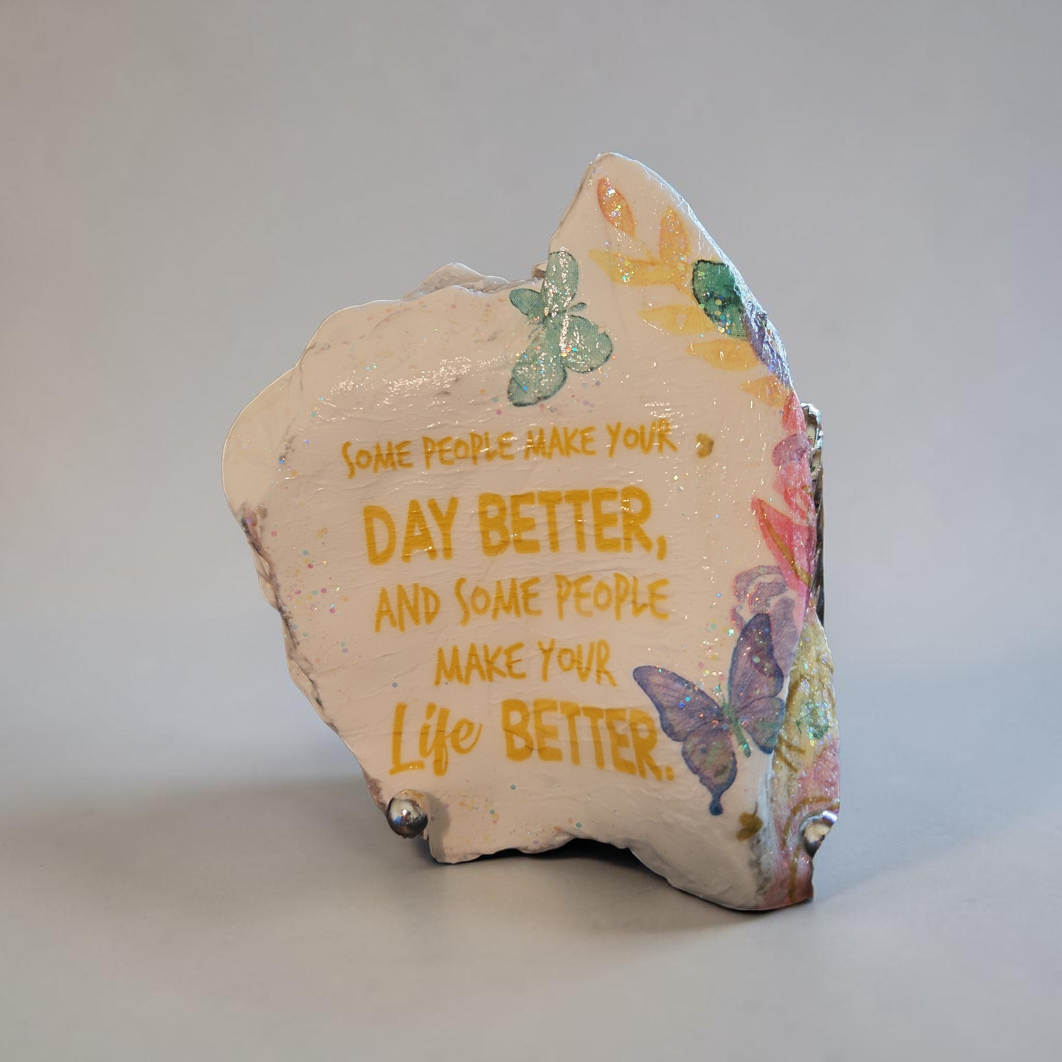 "A Blessing of Friendship" Handcrafted Large Shell with Floral Butterfly Motif