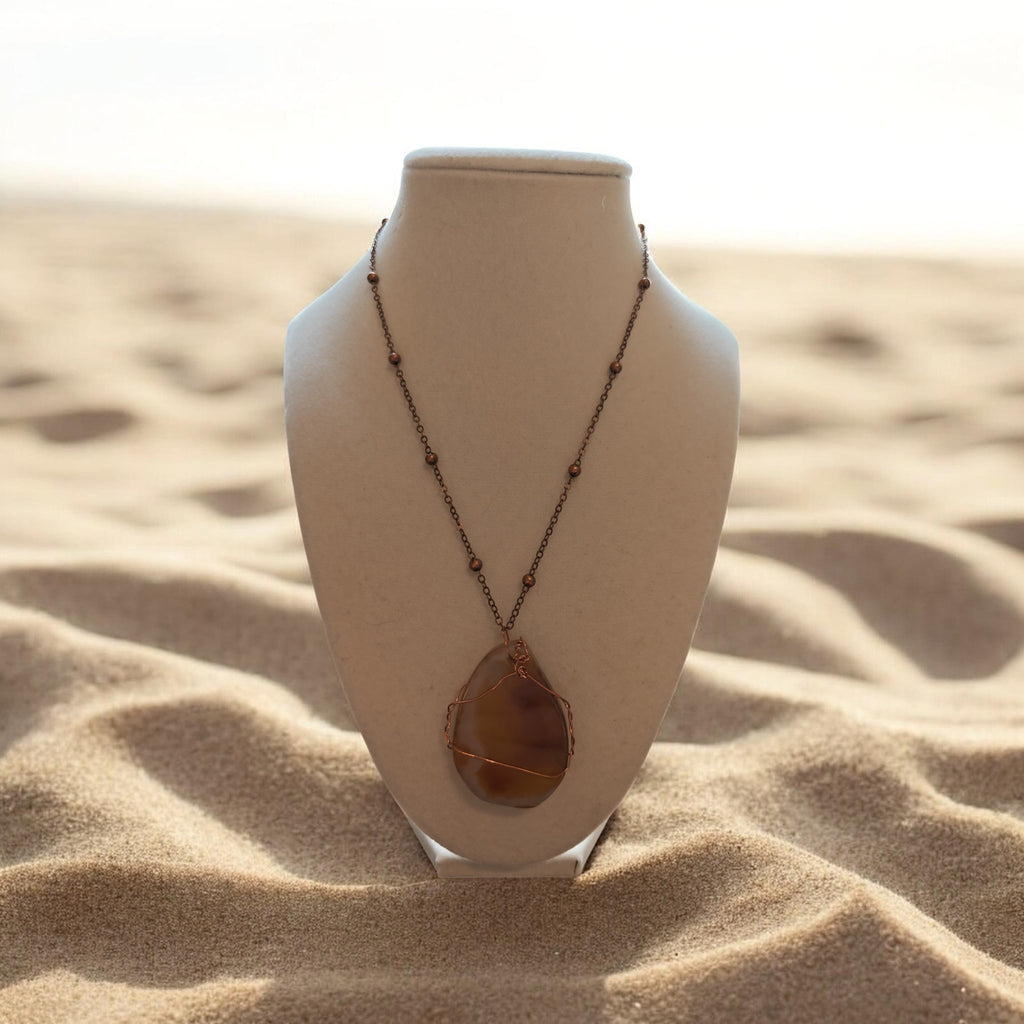 God Is Here For You" Honey Gold Natural Stone Necklace – 18" Copper Beaded Chain Gift Set