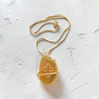 Radiant Faith Wire-Wrapped Stone Necklace – Sunny Yellow & Orange with Gold Cross