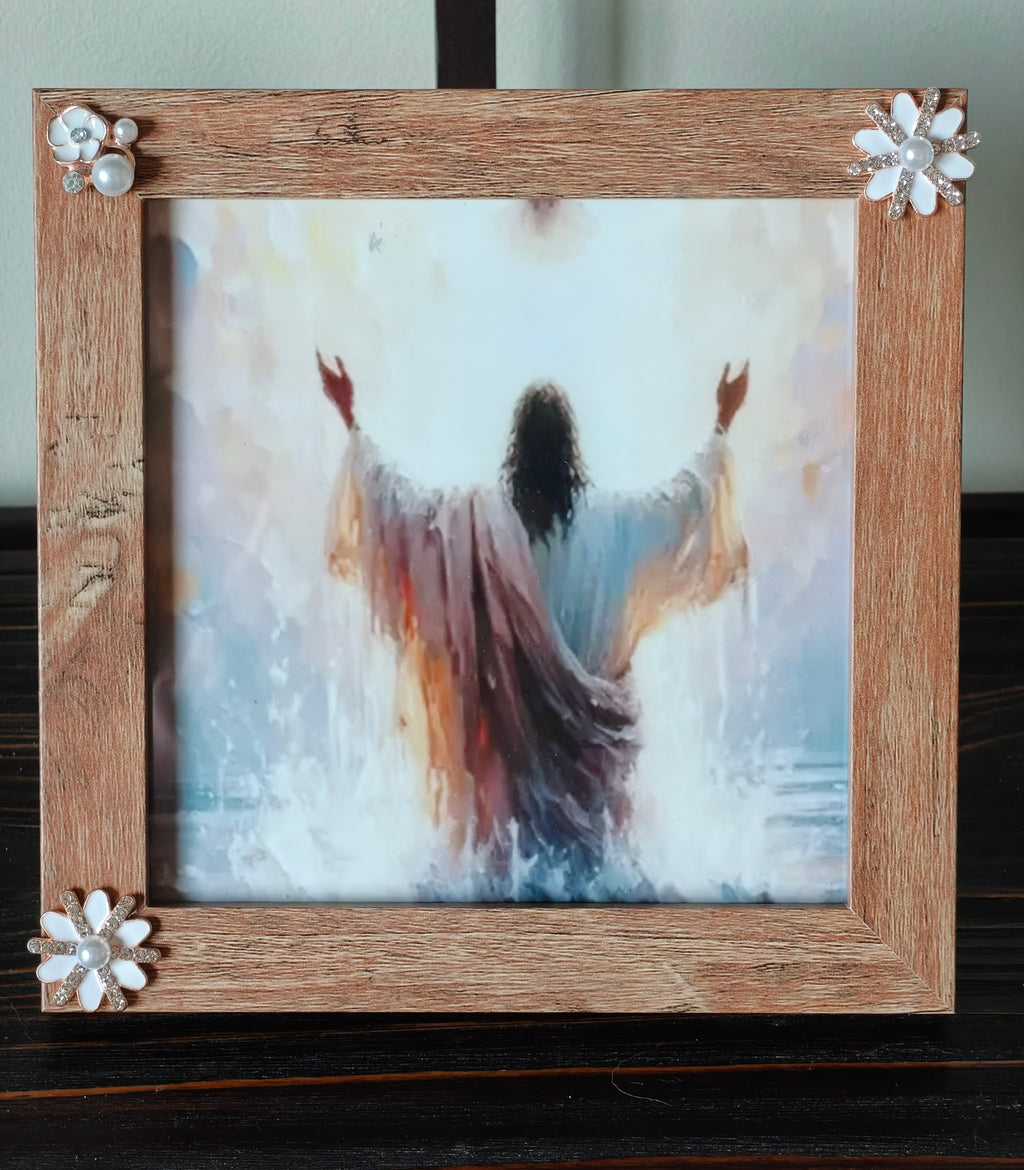 "Framed colorful picture of Jesus.