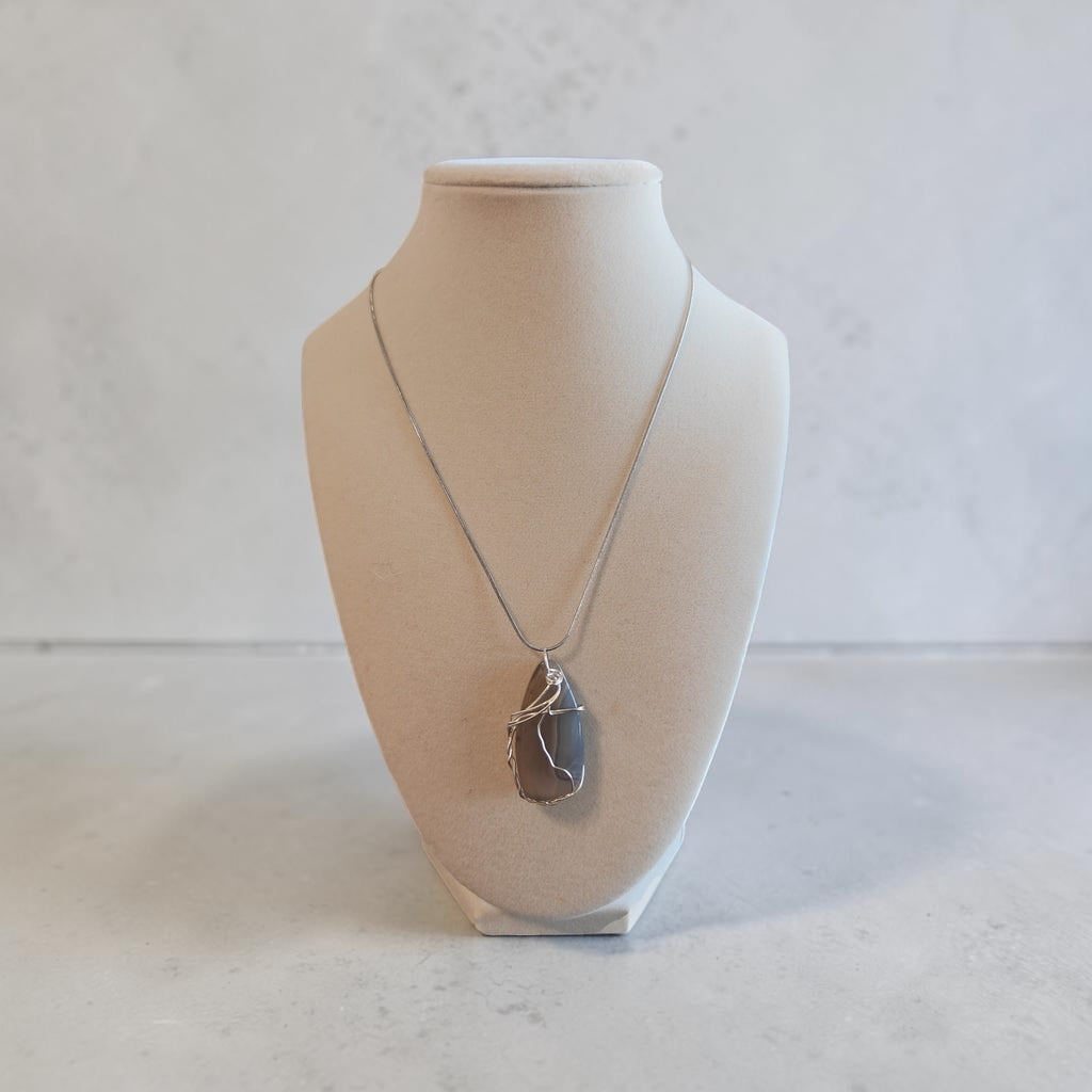 "Faith Over Worry" Natural Stone Wire Wrapped Necklace with Prayer Card (18")