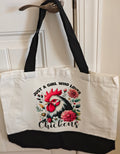 Just a Girl Who Loves Chickens" Large Canvas Tote – Beige with Black Trim