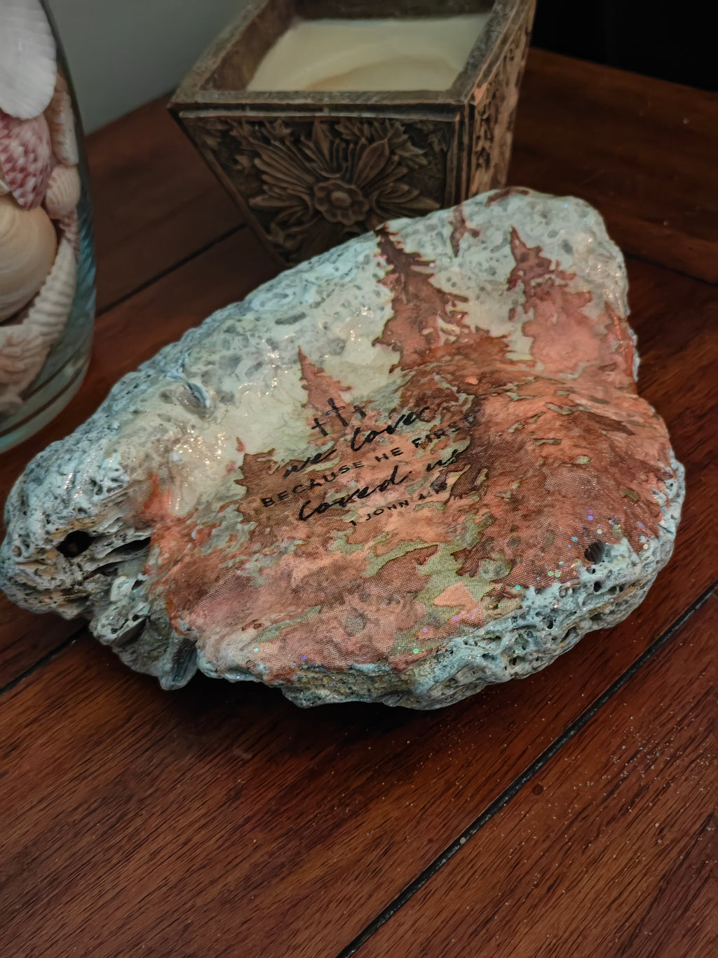 The Forest Grace Shell | Large Hand-Decorated Rustic Woodland Scallop