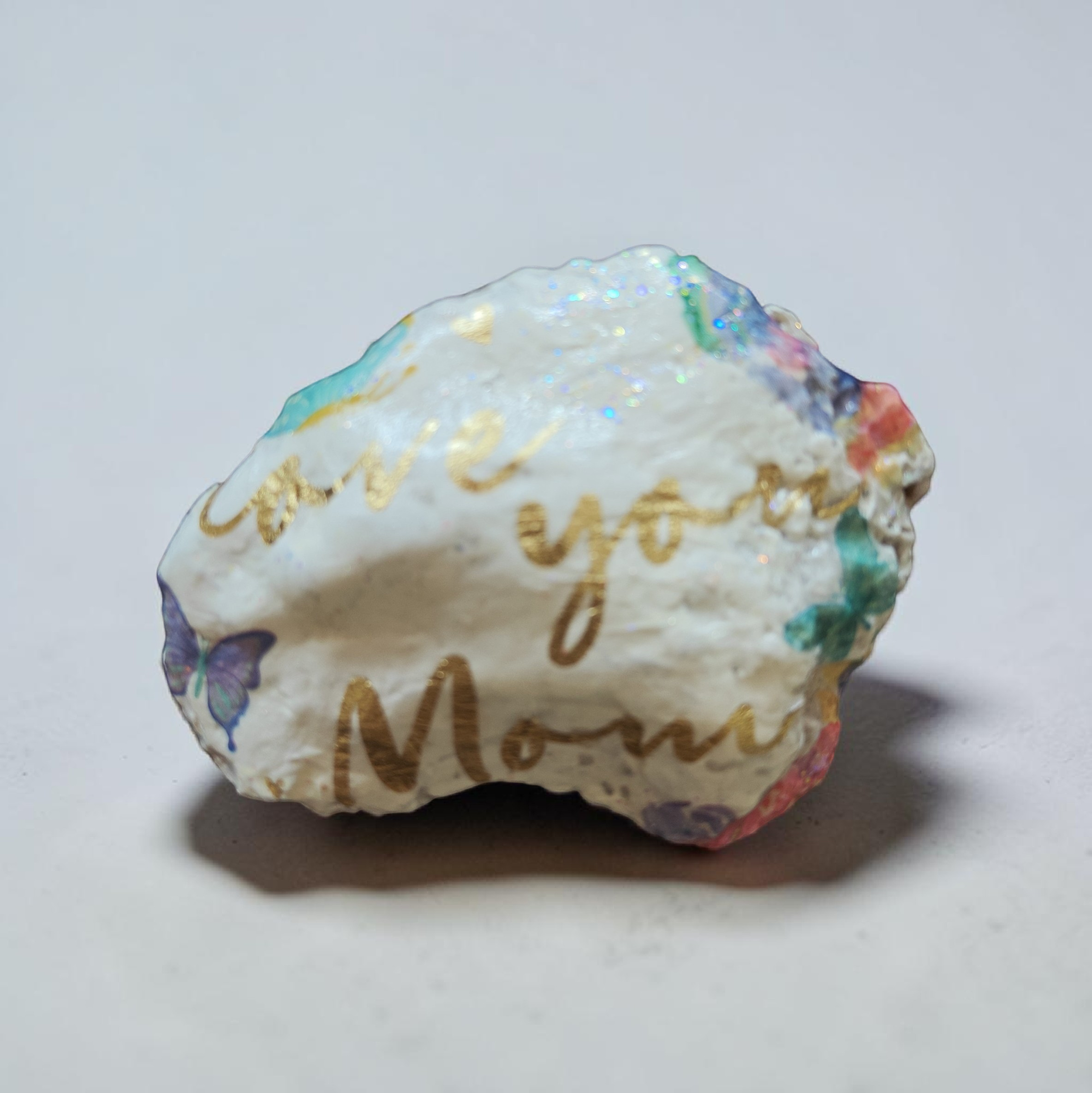 The "Blessed Mother" Love You Mom Decoupage Shell – Floral & Butterfly Design