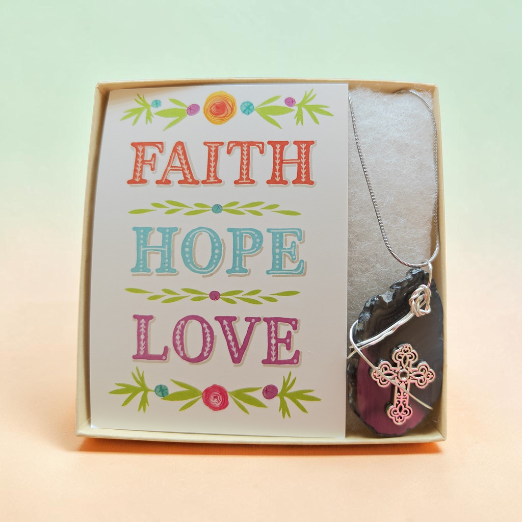 "Firm Foundation" Swirled Gray Stone & Silver Cross Necklace