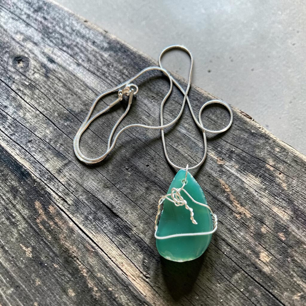 Serene Teal Natural Stone Wire-Wrapped Necklace