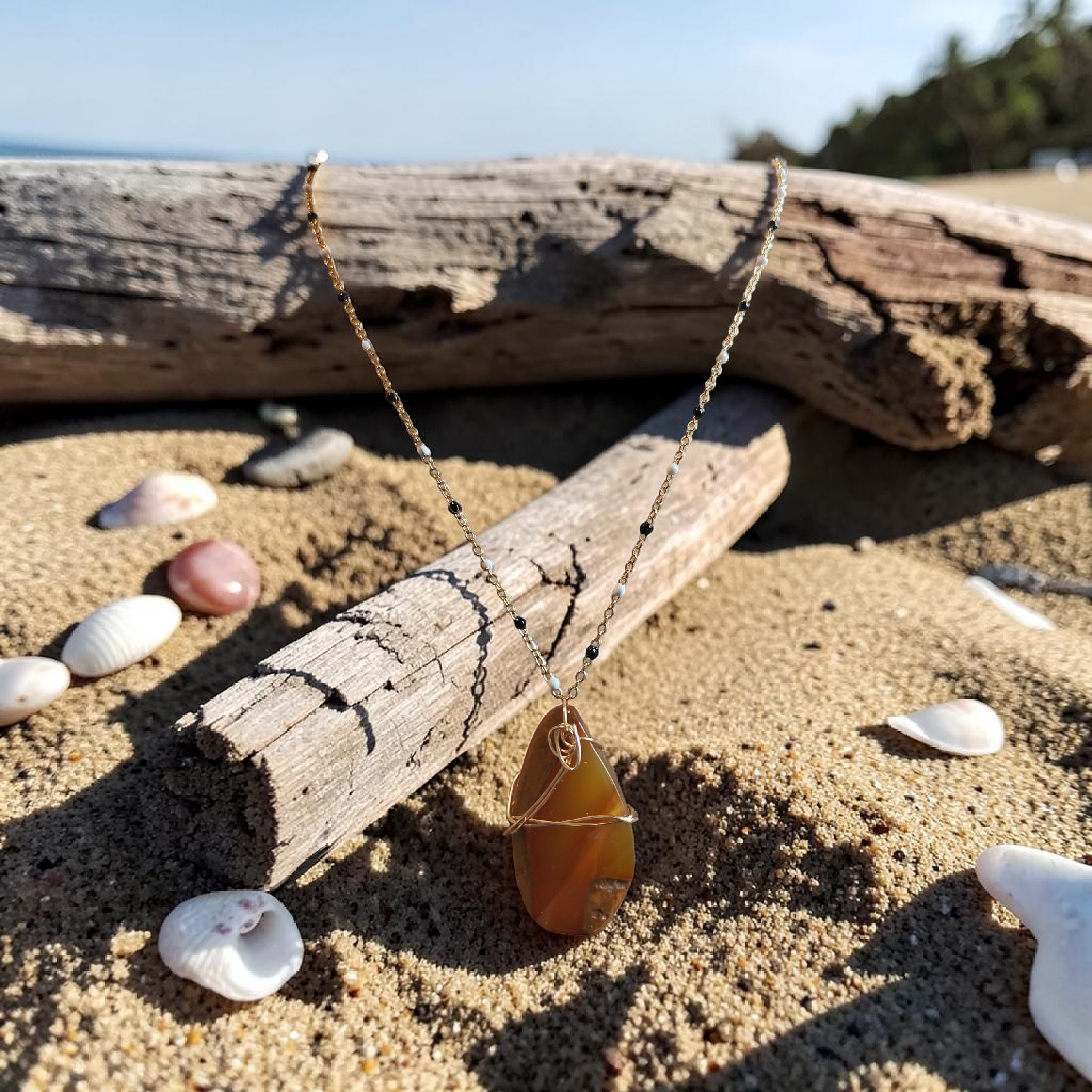 "Golden Harvest" Wire-Wrapped Natural Stone Necklace