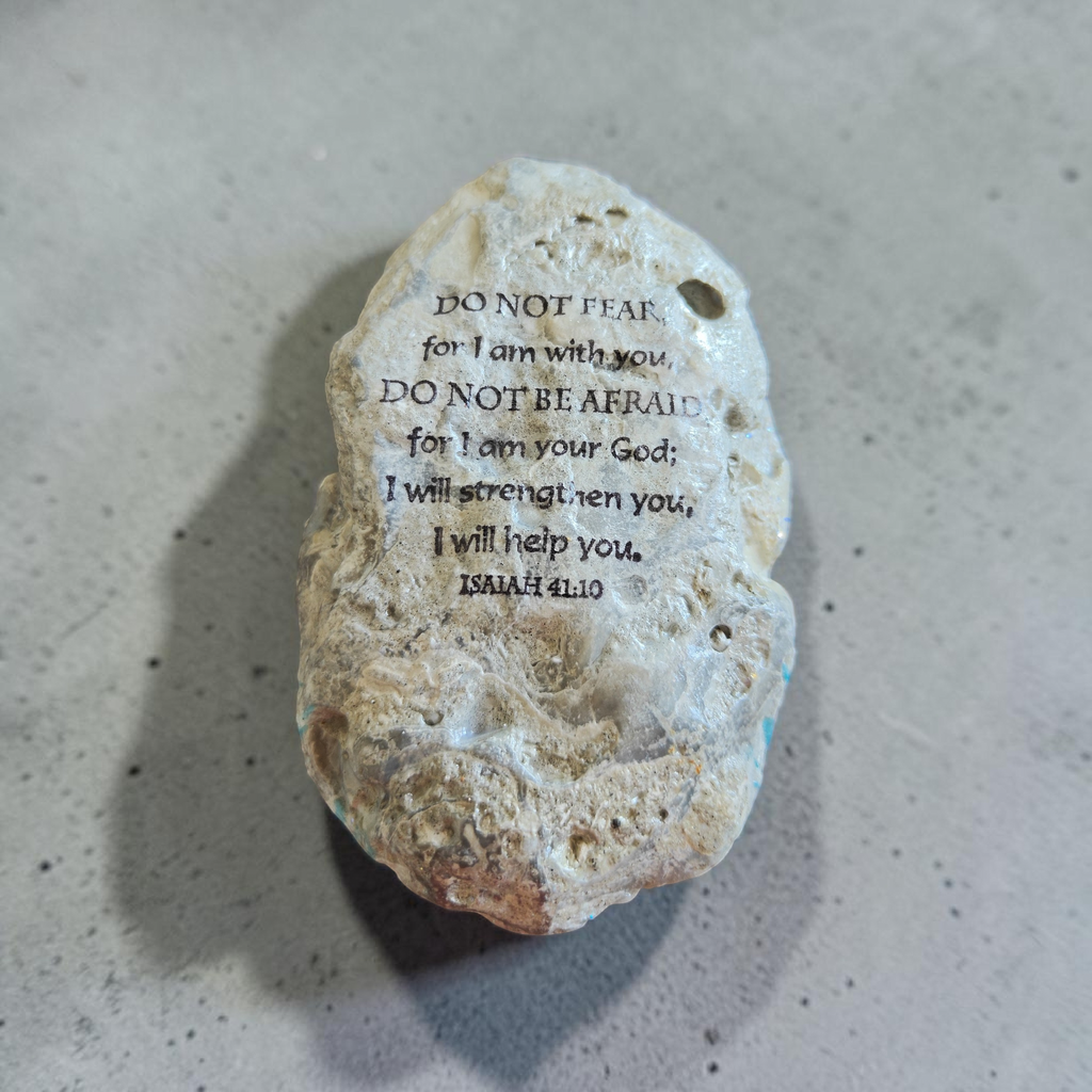 "Do Not Fear" Natural Shell | Black & White Seahorse Art