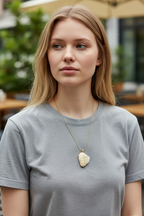 "Misty Morning Grace" Gold Cross & Gray-Earth Shell Necklace