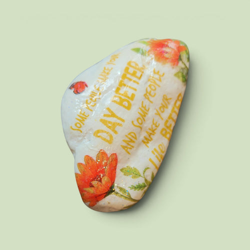 "A Blessing of Friendship" Handcrafted Small Stone with Floral Motif