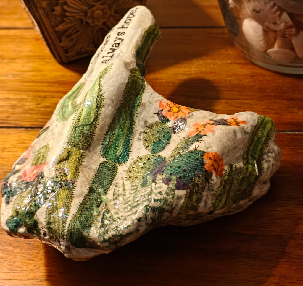 "There Is Always Hope" Cactus Shell – Hand-Decorated Floral Succulent Decor – Natural Scallop Keepsake