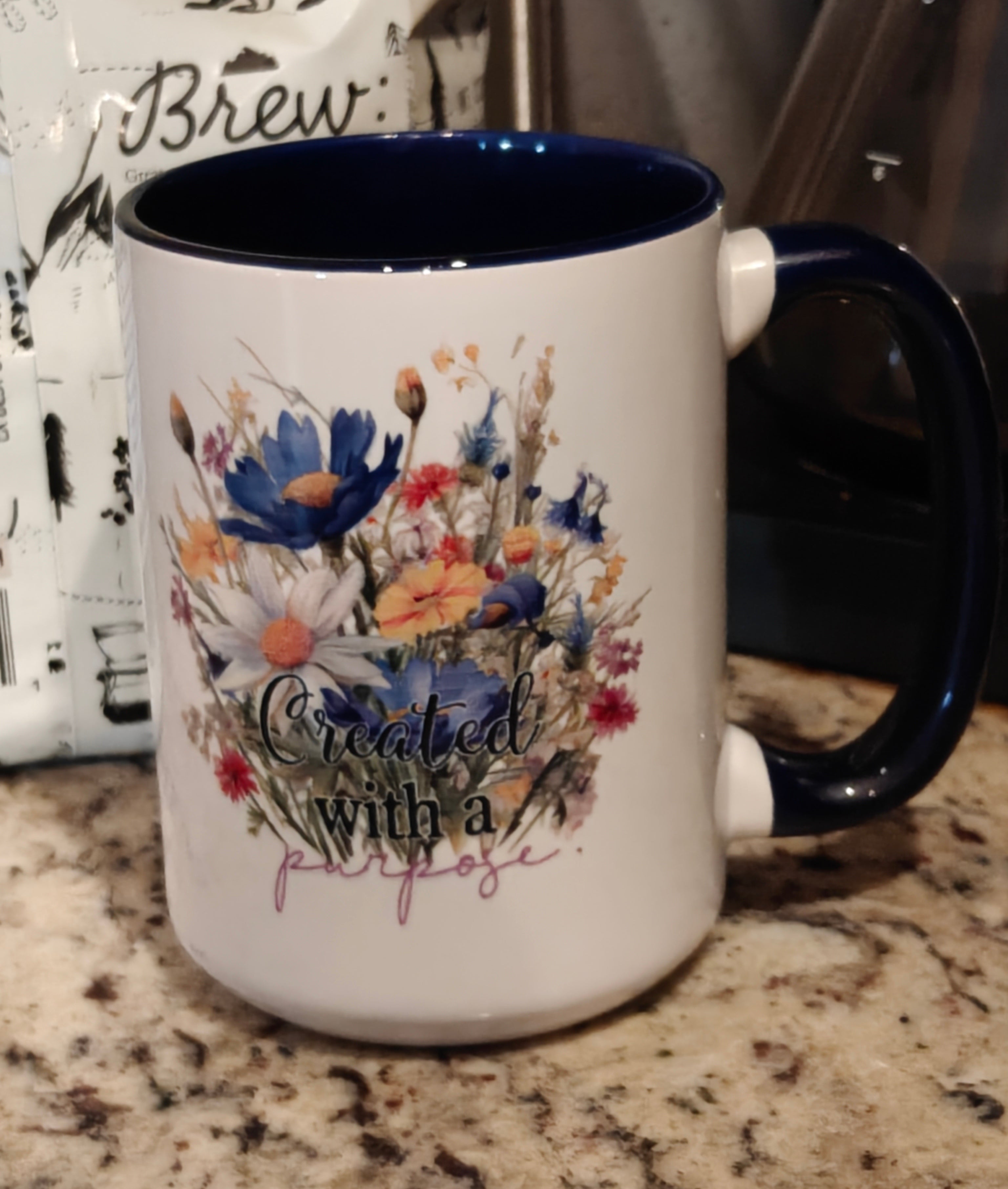 "Planted for a Purpose" 15oz Floral Mug – Created with a Purpose