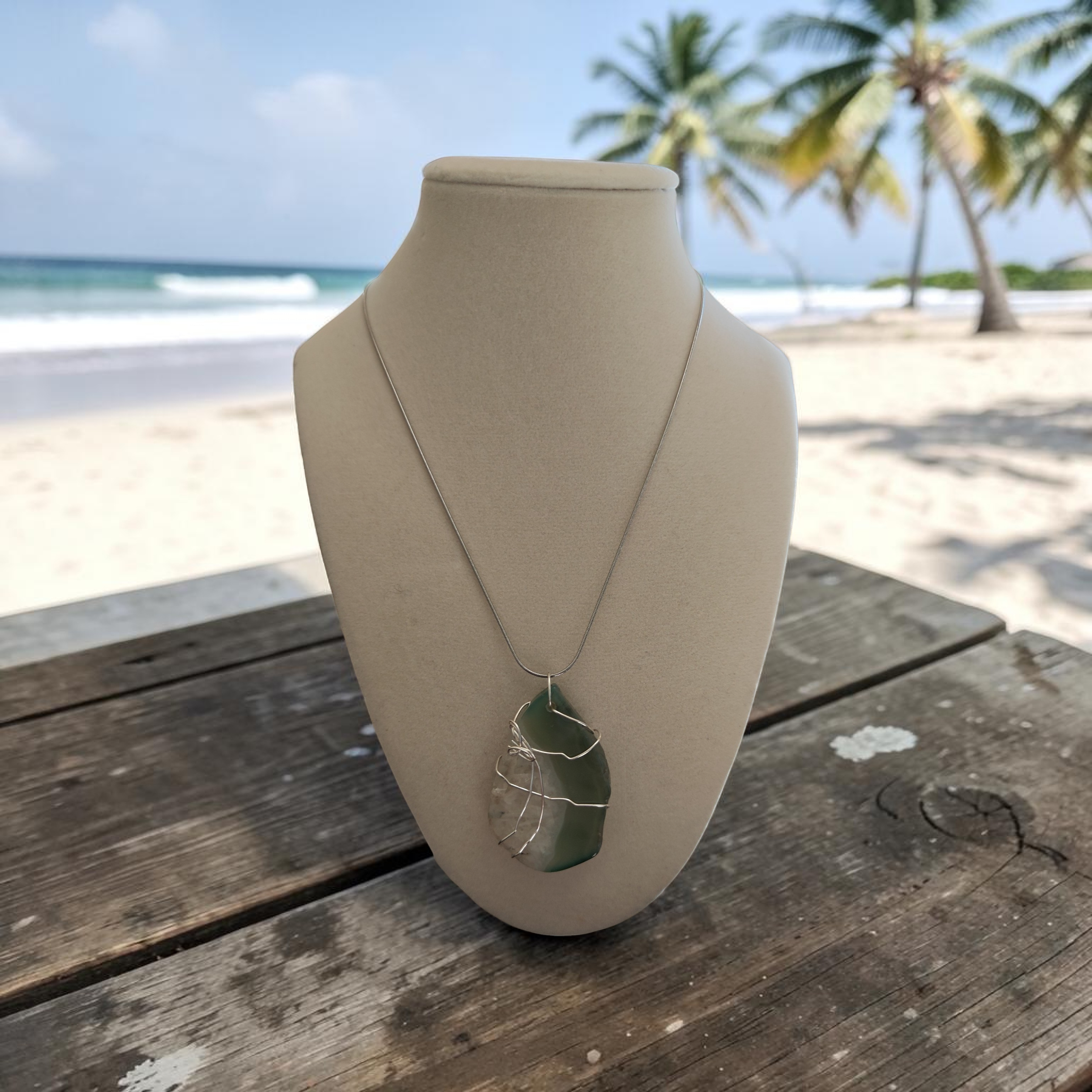 "Wrapped in Grace" Natural Green Healing Stone– Handcrafted Stainless Steel