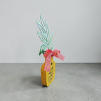 "Friends Make The World Beautiful" Faux Plant Decor – Yellow Wooden Pot with Yellow Smiley Faces Bow
