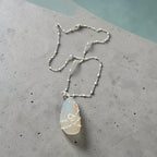 "Divine Clarity" Natural Stone Necklace – 18" Stainless Steele White Beaded Chain