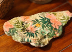 Glory to God" Hand-Decorated Shell – Pink Floral & Green Leaf Design