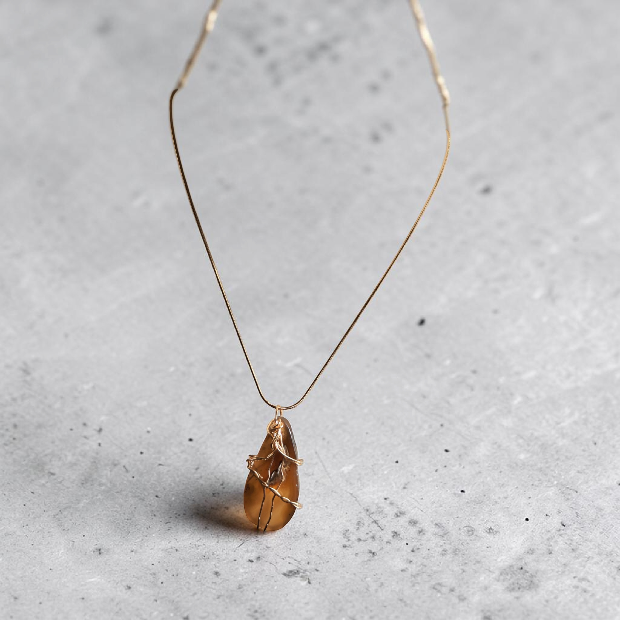 "Golden Provisions" Hand-Wrapped Honey Stone Necklace