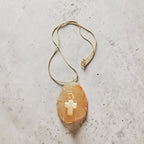Handcrafted Cream & Gold Natural Stone Wire-Wrapped Cross Necklace Gift Set