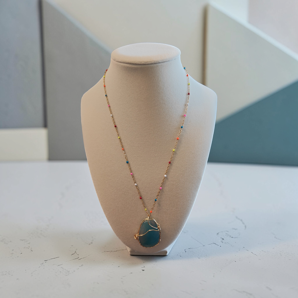 "The Living Water" Turquoise Multi-Color Beaded Chain Necklace