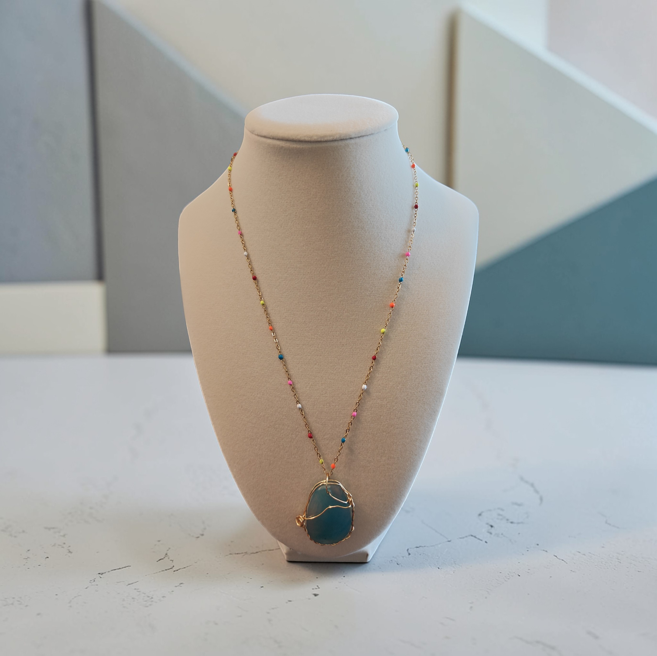 "The Living Water" Turquoise Multi-Color Beaded Chain Necklace