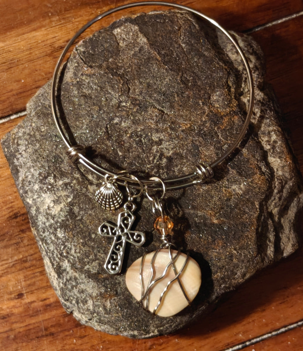"Seaside beauty with meaningful faith bracelet"