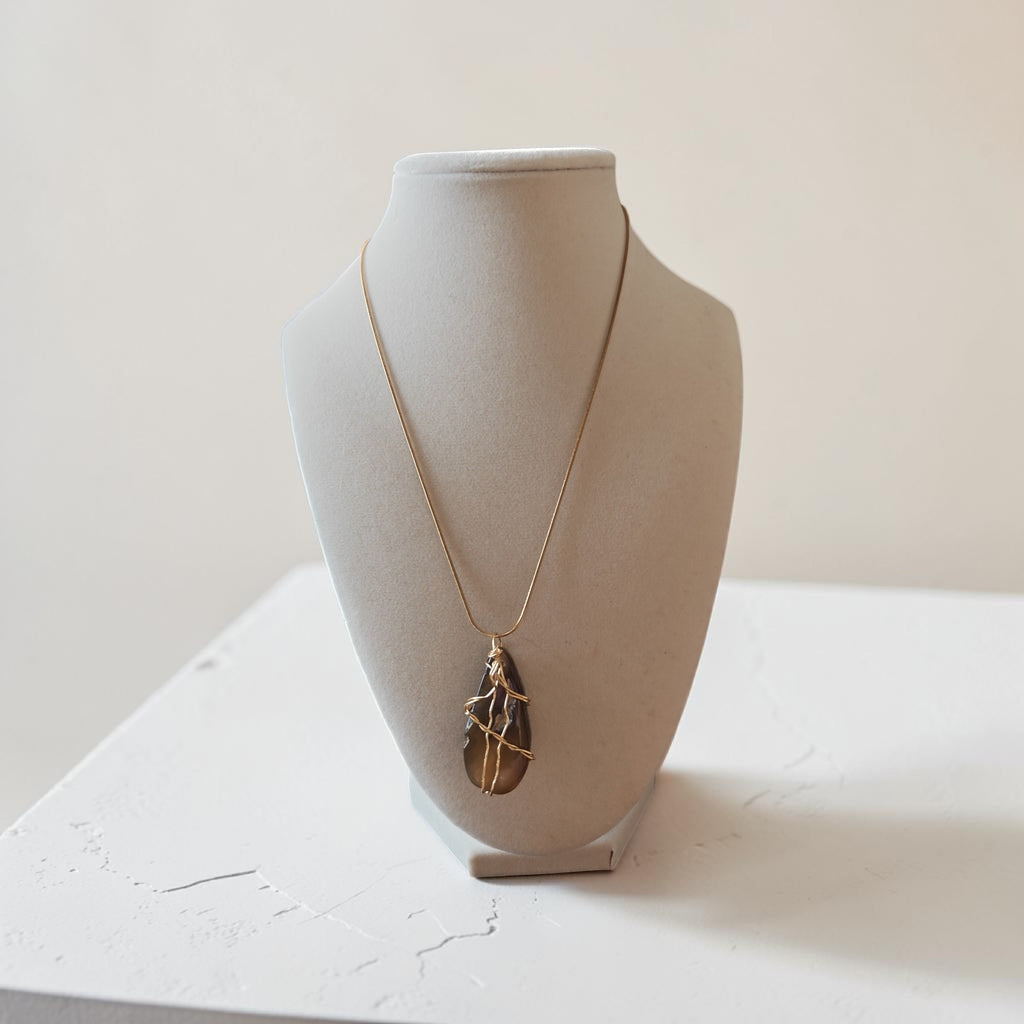 "Golden Provisions" Hand-Wrapped Honey Stone Necklace