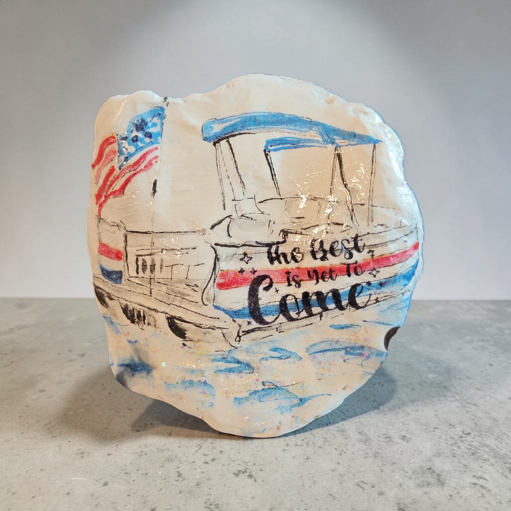 "The Best Is Yet To Come" Patriotic Nautical Shell – Handcrafted Inspirational Keepsake