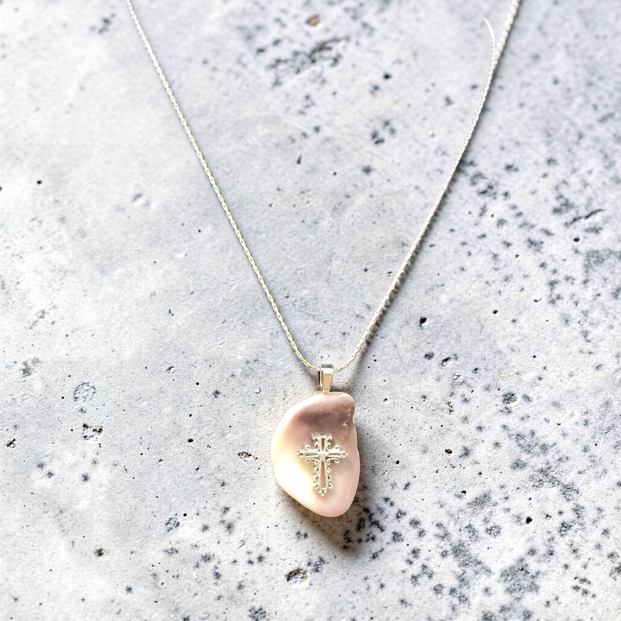 A Constant Reminder of Grace Purple Shell Cross Necklace