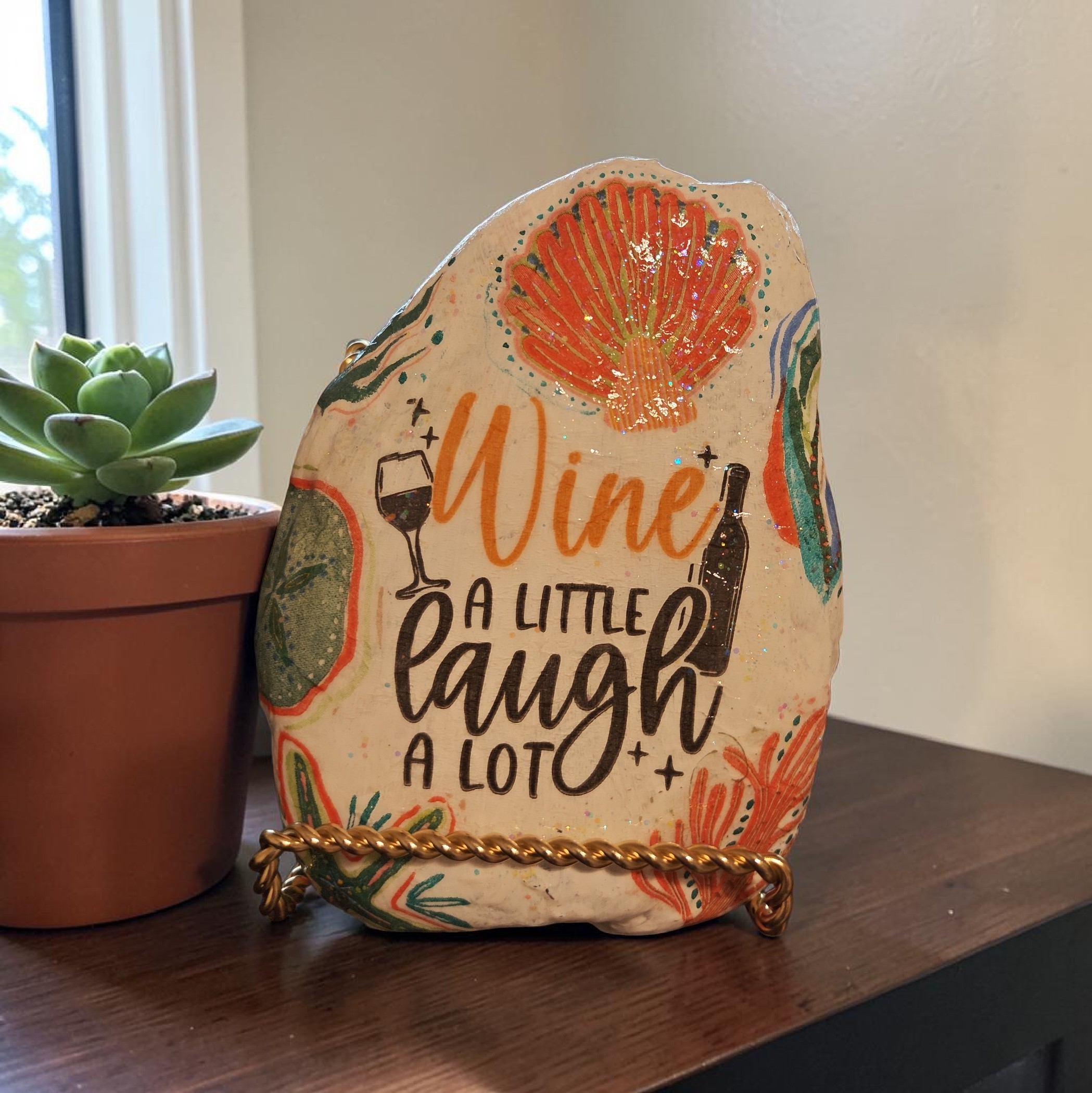 Handcrafted Natural Stone Decor – "Wine A Little, Laugh A Lot" – Coastal Faith & Joy Collection