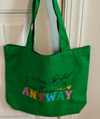 Love Them Anyway" Large Green Canvas Tote – Secure Zipper Top