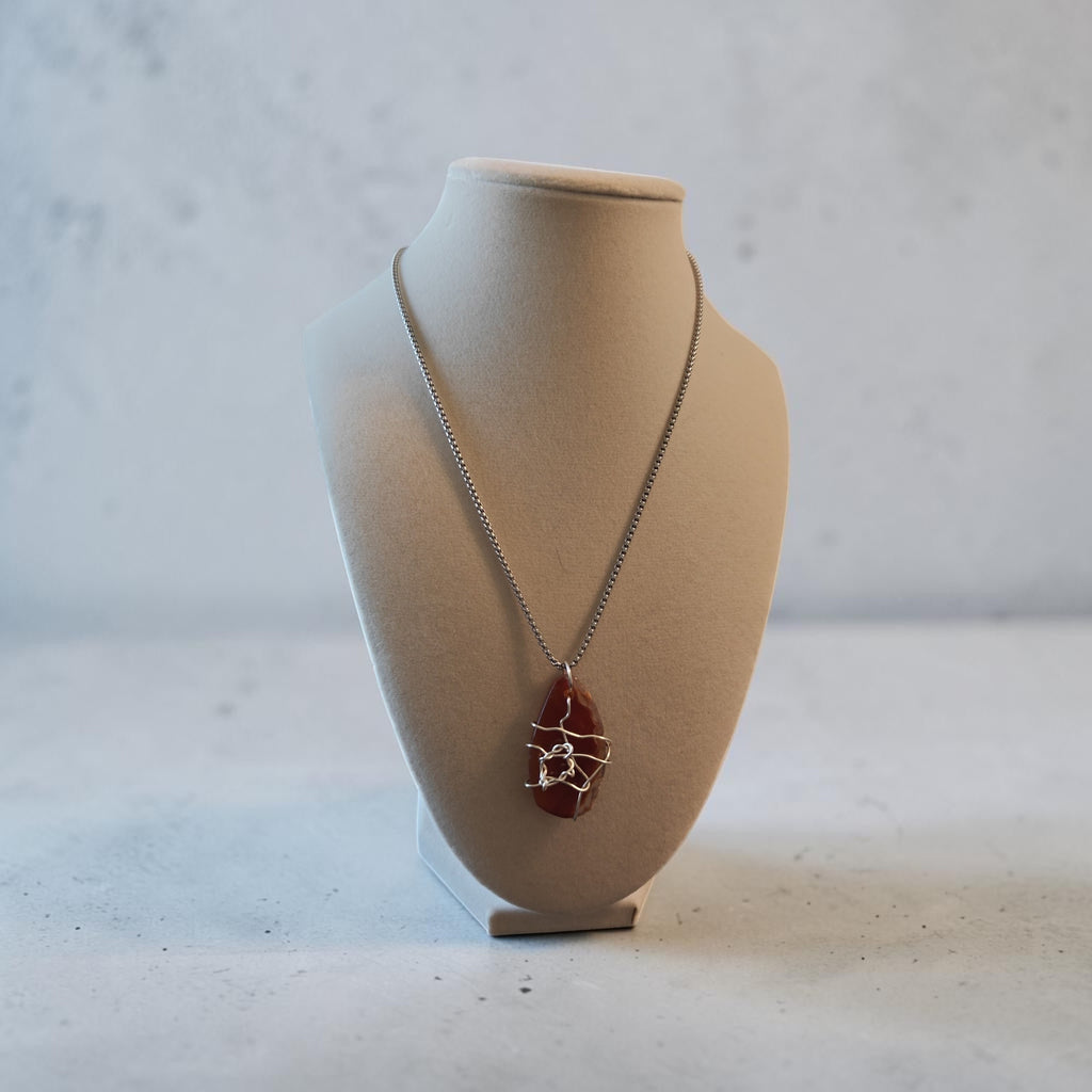 Honey Wire-Wrapped Natural Stone Necklace – Light Brown, White, & Clear Accents