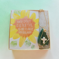 Hand-Wrapped Natural Earth-Tone Cross Necklace – Gold & Emerald