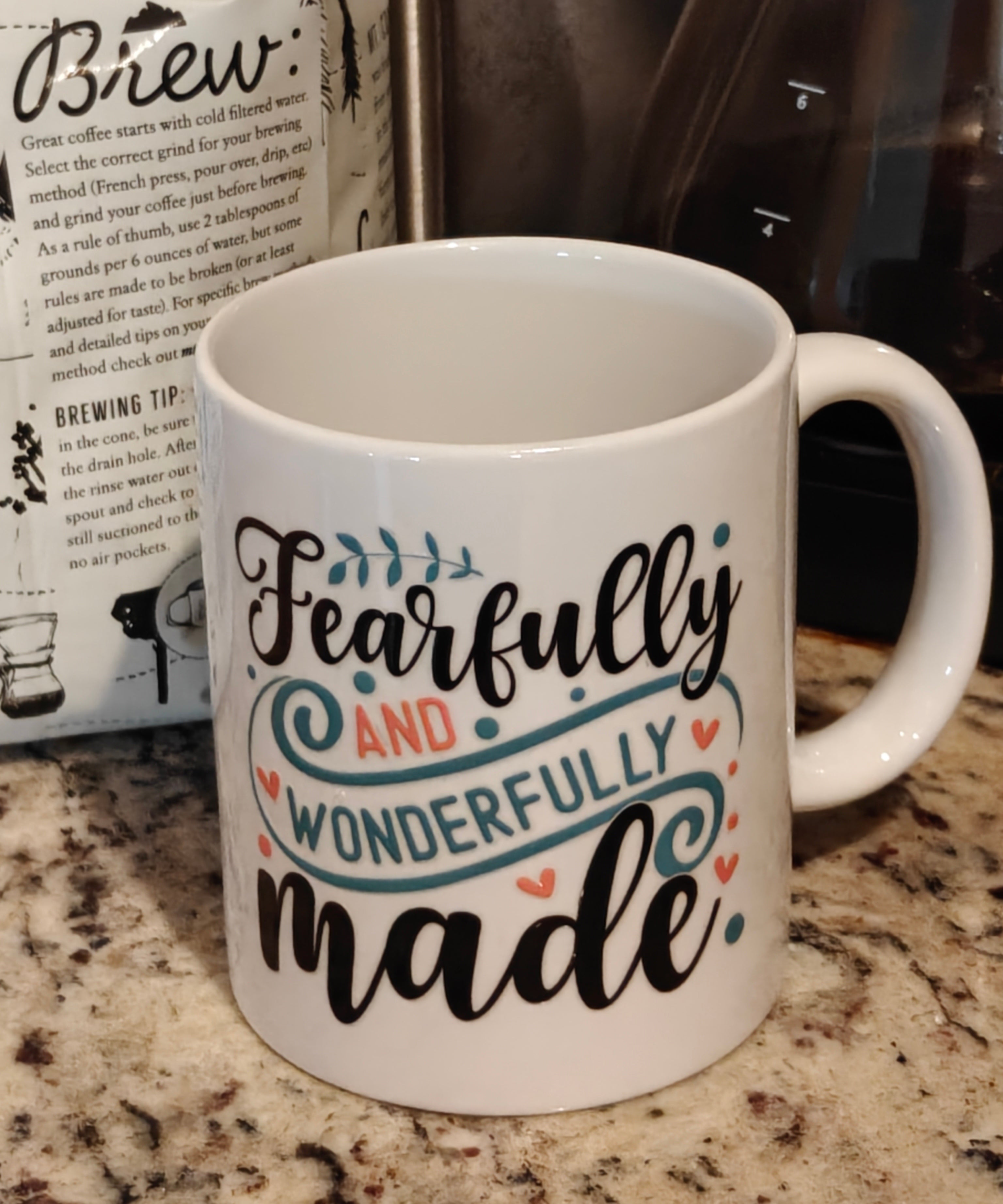 Fearfully and Wonderfully Made Coffee Mug | Christian Gift for Her | 11oz Ceramic Scandi-Style Cup