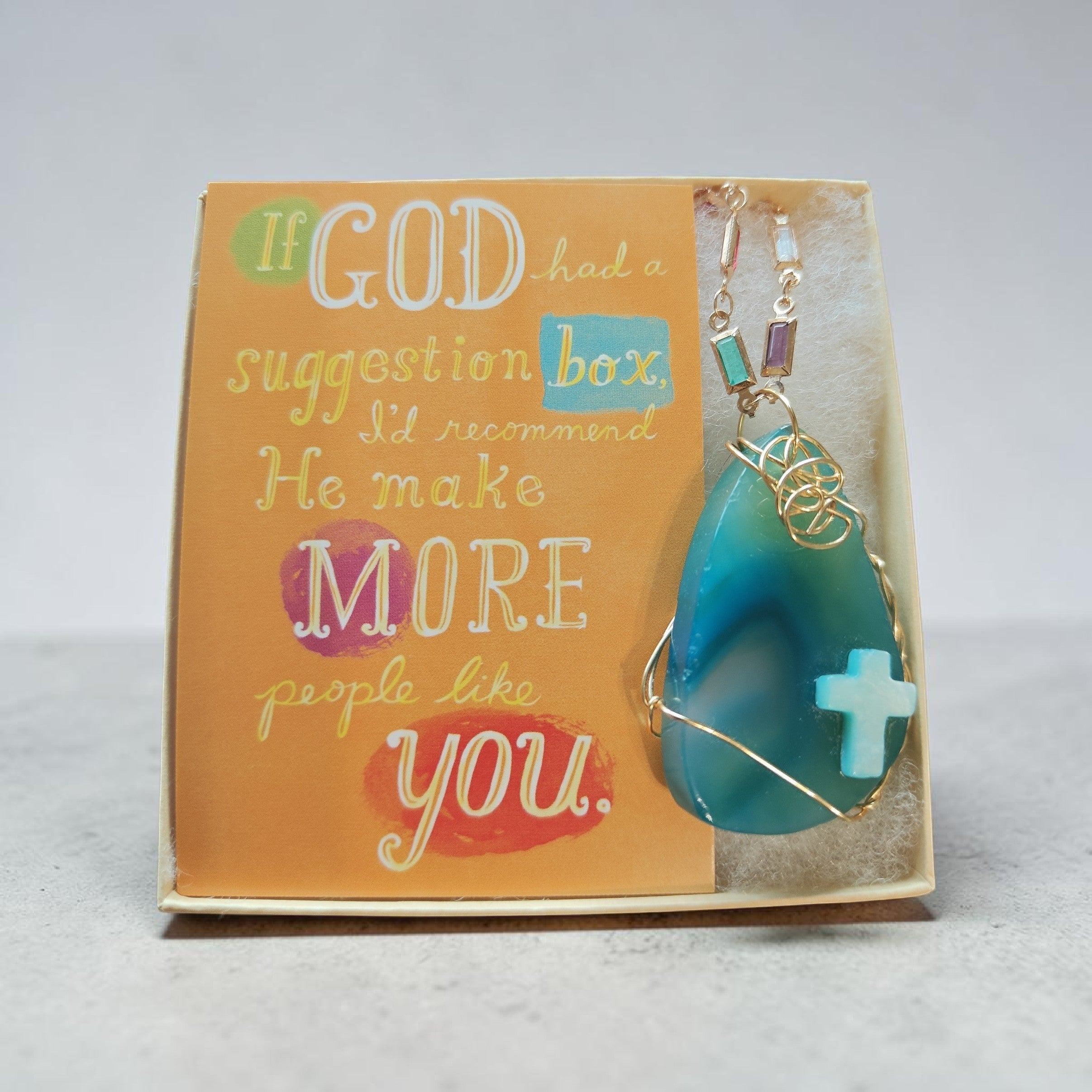 Handcrafted Multi-Tone Turquoise Cross Necklace in Gold Wire Wrap