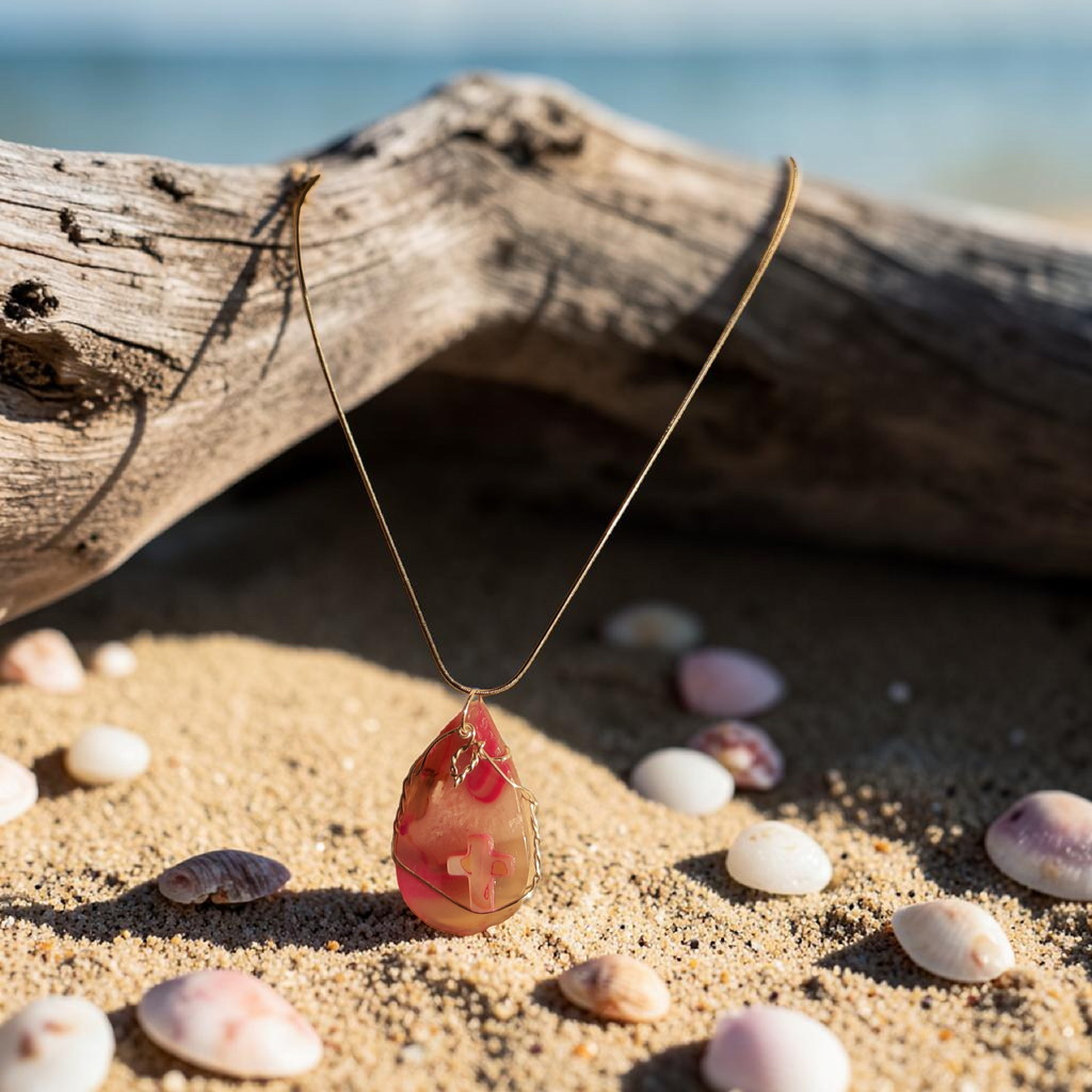 "Fearfully & Wonderfully Made" Pink & Earth-Tone Hand-Wrapped Pendant
