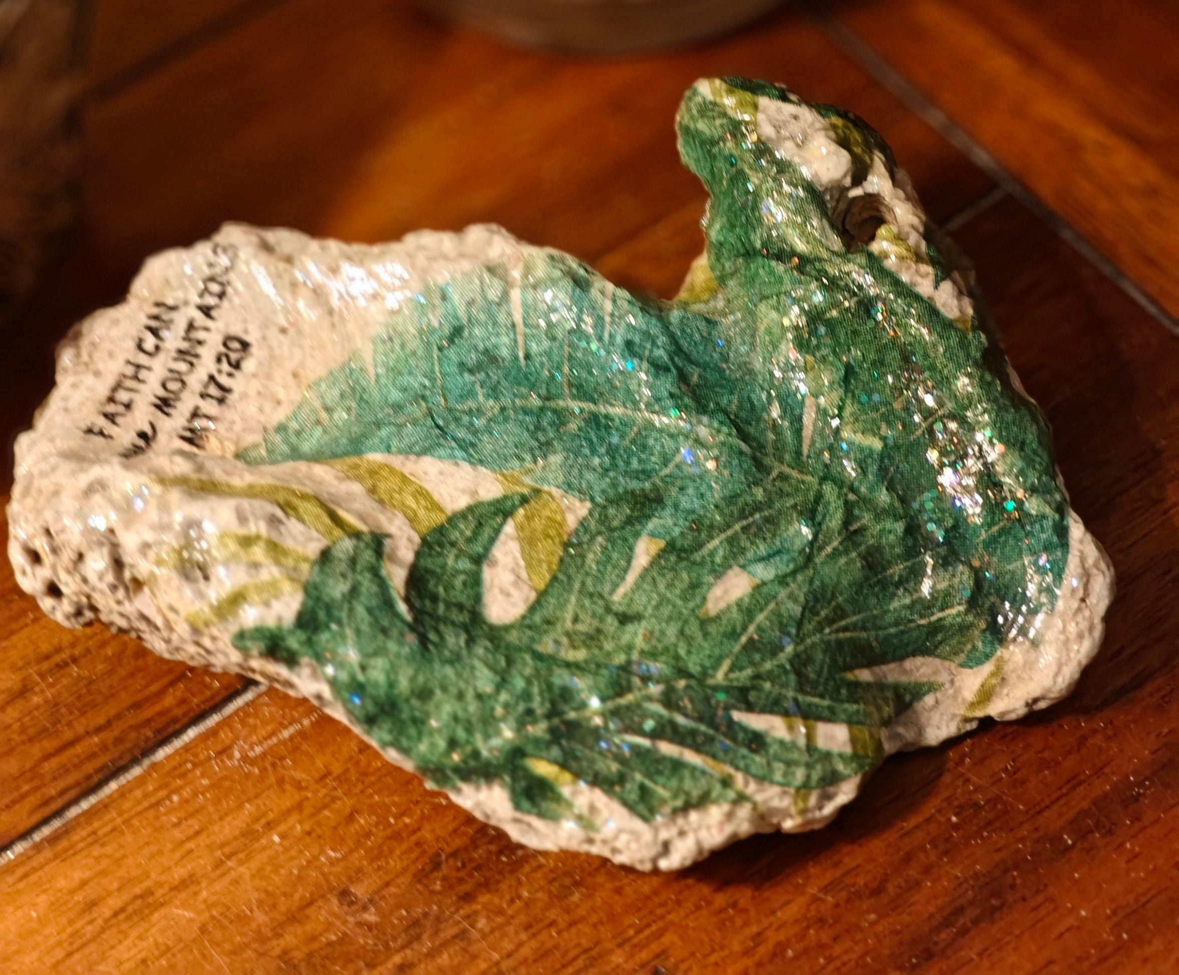 Faith Can Move Mountains" Botanical Shell – Medium Natural Hand-Decorated Art