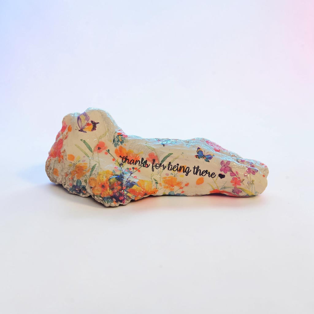 "Thanks For Being There" Spring Flowers and Butterflies Handcrafted Medium Coral Shell