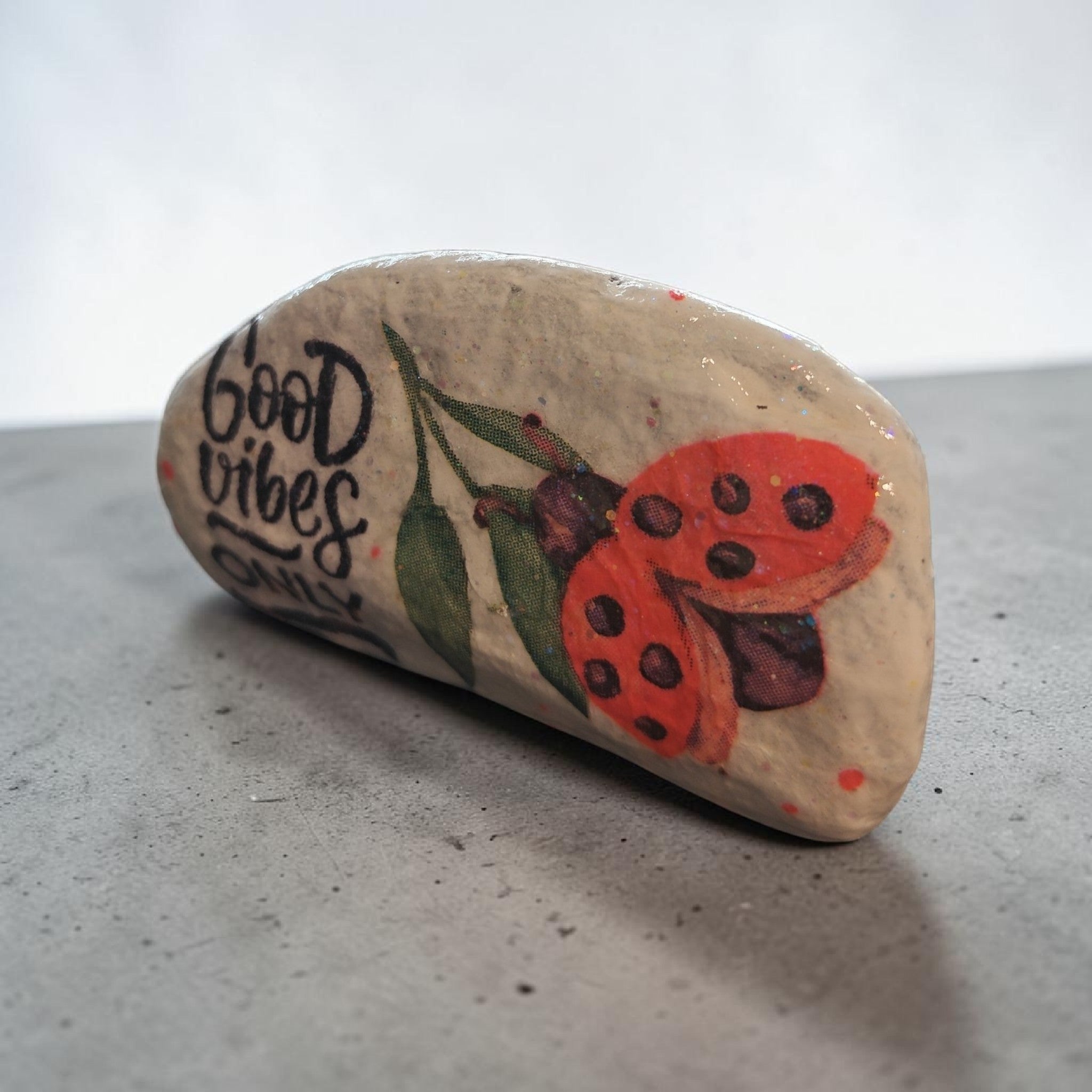 Good Vibes Only Lucky Ladybug Artisan River Stone