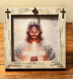 But Pray First" 5x5 Rustic Frame – Pastel Jesus with Gold Crosses