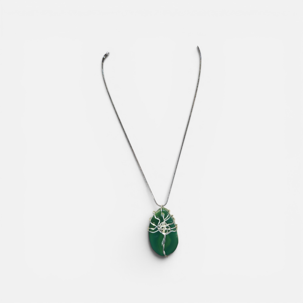"Rooted in Love" Tree of Life Hand-Wrapped Deep Green Stone Necklace
