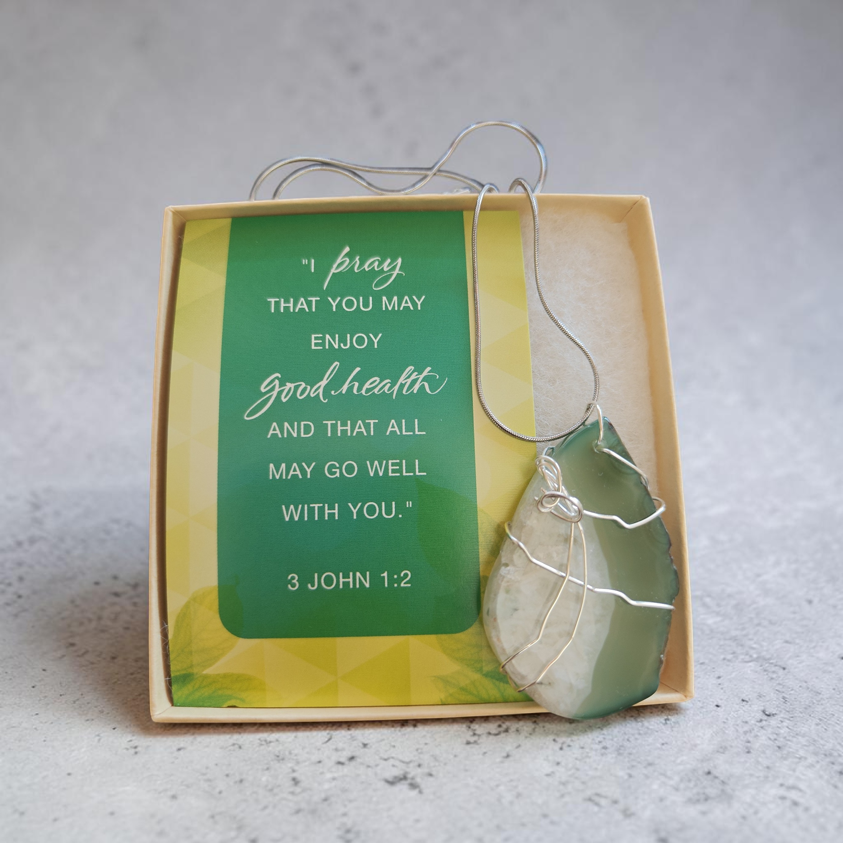 "Wrapped in Grace" Natural Green Healing Stone– Handcrafted Stainless Steel