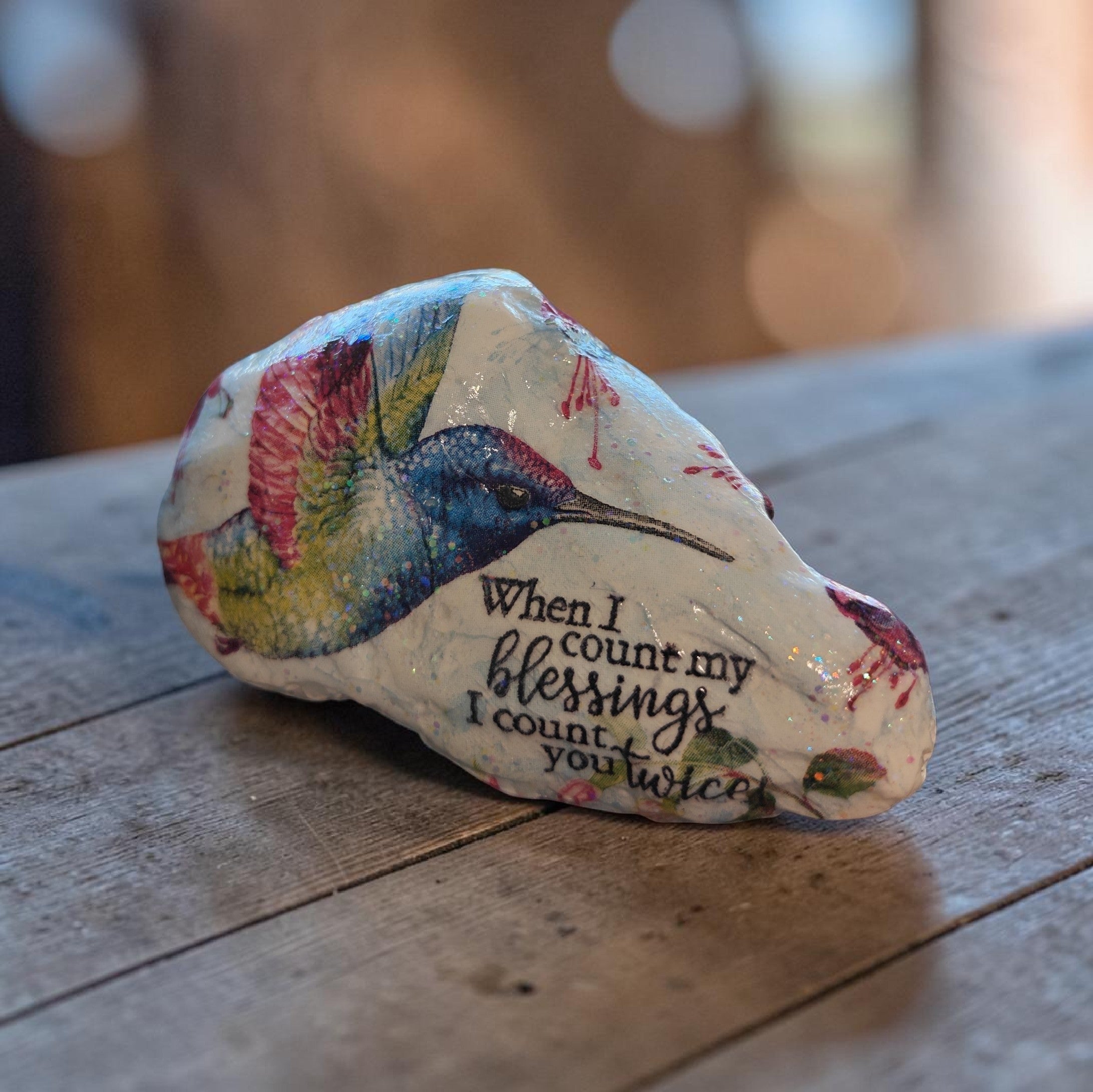 Hummingbird and Hot Pink Flowers Decoupage Shell Gift – Count My Blessings